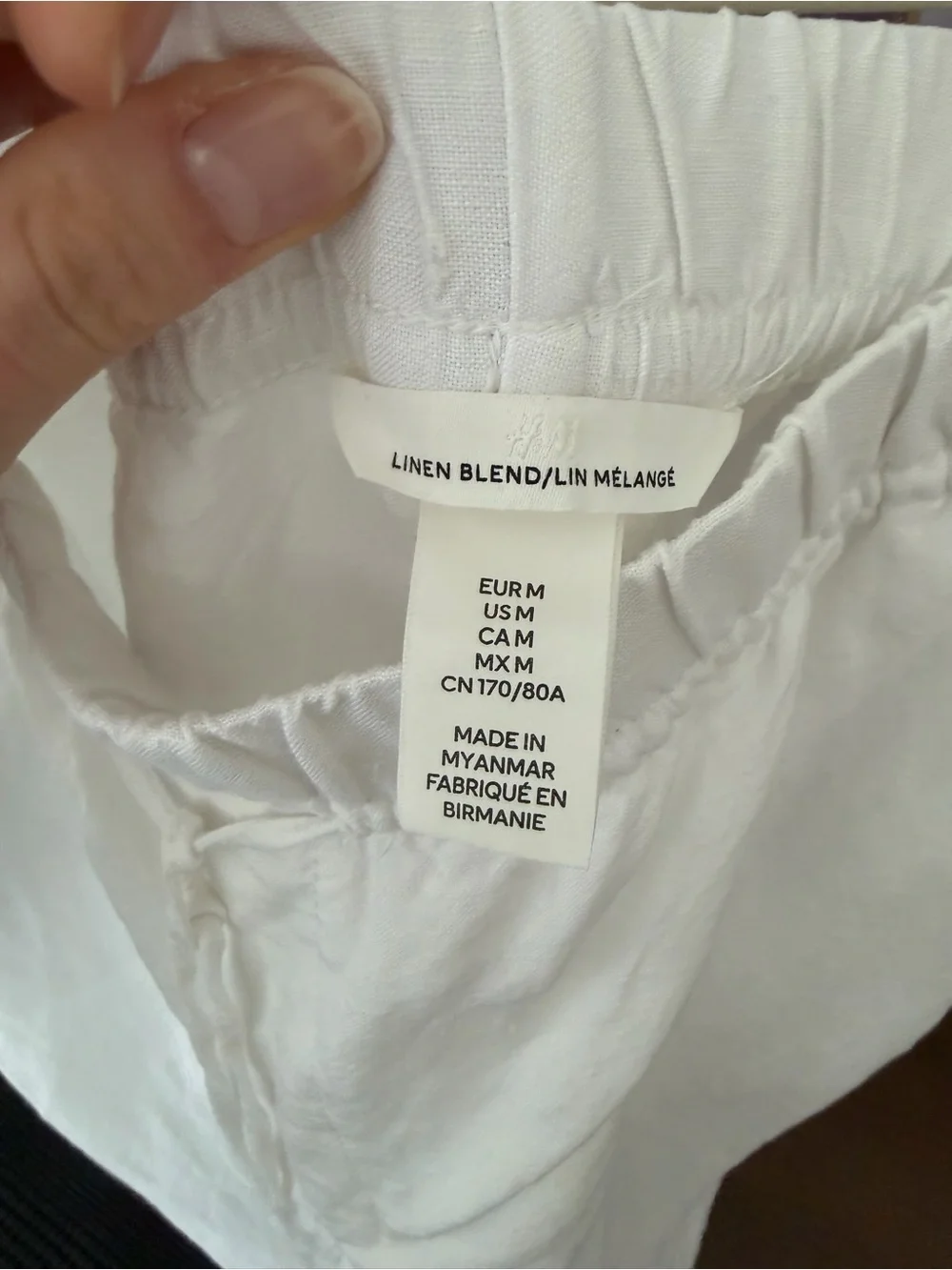 H&M White Linen Pants Cropped Elastic-Waist Tapered Classic Fit